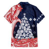 Wallis And Futuna Christmas Family Matching Off Shoulder Maxi Dress and Hawaiian Shirt Seashell Xmas Tree Tribal Waves - Polynesian Pride