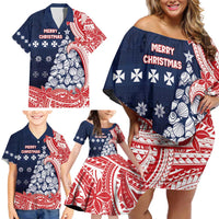 Wallis And Futuna Christmas Family Matching Off Shoulder Short Dress and Hawaiian Shirt Seashell Xmas Tree Tribal Waves DT05 - Polynesian Pride