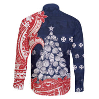 Wallis And Futuna Christmas Family Matching Off Shoulder Short Dress and Hawaiian Shirt Seashell Xmas Tree Tribal Waves DT05 - Polynesian Pride