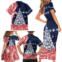 Wallis And Futuna Christmas Family Matching Short Sleeve Bodycon Dress and Hawaiian Shirt Seashell Xmas Tree Tribal Waves DT05 - Polynesian Pride