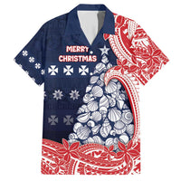 Wallis And Futuna Christmas Family Matching Short Sleeve Bodycon Dress and Hawaiian Shirt Seashell Xmas Tree Tribal Waves DT05 Dad's Shirt - Short Sleeve Navy - Polynesian Pride
