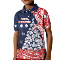 Wallis And Futuna Christmas Kid Polo Shirt Seashell Xmas Tree Tribal Waves - Polynesian Pride