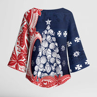 Wallis And Futuna Christmas Kimono Sleeve Blouse Seashell Xmas Tree Tribal Waves - Polynesian Pride