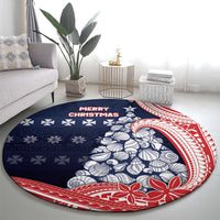 Wallis And Futuna Christmas Round Carpet Seashell Xmas Tree Tribal Waves - Polynesian Pride