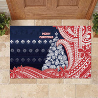 Wallis And Futuna Christmas Rubber Doormat Seashell Xmas Tree Tribal Waves DT05 Navy - Polynesian Pride