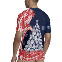 Wallis And Futuna Christmas Rugby Jersey Seashell Xmas Tree Tribal Waves - Polynesian Pride