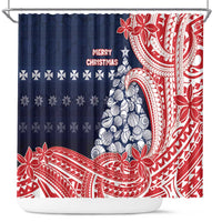 Wallis And Futuna Christmas Shower Curtain Seashell Xmas Tree Tribal Waves - Polynesian Pride