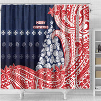 Wallis And Futuna Christmas Shower Curtain Seashell Xmas Tree Tribal Waves - Polynesian Pride