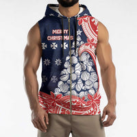 Wallis And Futuna Christmas Sleeveless Zip Hoodie Seashell Xmas Tree Tribal Waves - Polynesian Pride