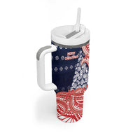 Wallis And Futuna Christmas Tumbler With Handle Seashell Xmas Tree Tribal Waves - Polynesian Pride
