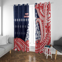 Wallis And Futuna Christmas Window Curtain Seashell Xmas Tree Tribal Waves - Polynesian Pride