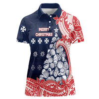 Wallis And Futuna Christmas Women Polo Shirt Seashell Xmas Tree Tribal Waves DT05 Female Navy - Polynesian Pride