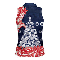Wallis And Futuna Christmas Women Sleeveless Polo Shirt Seashell Xmas Tree Tribal Waves DT05 - Polynesian Pride