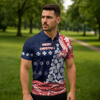 Wallis And Futuna Christmas Zipper Polo Shirt Seashell Xmas Tree Tribal Waves - Polynesian Pride