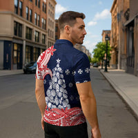 Wallis And Futuna Christmas Zipper Polo Shirt Seashell Xmas Tree Tribal Waves - Polynesian Pride