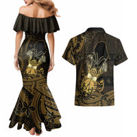 Niue Christmas Couples Matching Mermaid Dress and Hawaiian Shirt Niuean Crab Xmas Tribal Waves - Polynesian Pride