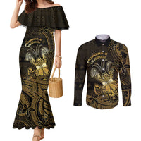 Niue Christmas Couples Matching Mermaid Dress and Long Sleeve Button Shirt Niuean Crab Xmas Tribal Waves - Polynesian Pride