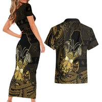 Niue Christmas Couples Matching Short Sleeve Bodycon Dress and Hawaiian Shirt Niuean Crab Xmas Tribal Waves - Polynesian Pride