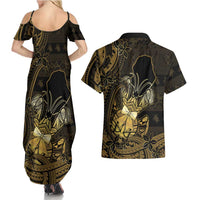 Niue Christmas Couples Matching Summer Maxi Dress and Hawaiian Shirt Niuean Crab Xmas Tribal Waves - Polynesian Pride