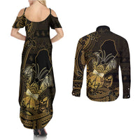 Niue Christmas Couples Matching Summer Maxi Dress and Long Sleeve Button Shirt Niuean Crab Xmas Tribal Waves DT05 - Polynesian Pride