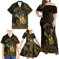 Niue Christmas Family Matching Off Shoulder Maxi Dress and Hawaiian Shirt Niuean Crab Xmas Tribal Waves - Polynesian Pride