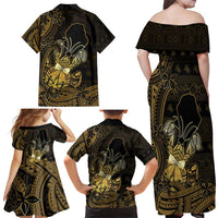 Niue Christmas Family Matching Off Shoulder Maxi Dress and Hawaiian Shirt Niuean Crab Xmas Tribal Waves - Polynesian Pride
