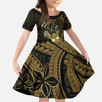 Niue Christmas Family Matching Short Sleeve Bodycon Dress and Hawaiian Shirt Niuean Crab Xmas Tribal Waves DT05 Daughter's Dress Gold - Polynesian Pride