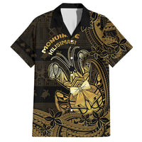 Niue Christmas Family Matching Short Sleeve Bodycon Dress and Hawaiian Shirt Niuean Crab Xmas Tribal Waves DT05 Dad's Shirt - Short Sleeve Gold - Polynesian Pride