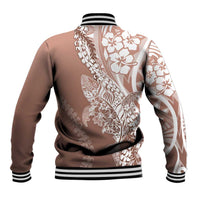 Hawaii Puakenikeni And Maile Lei Baseball Jacket Brown Polynesian Shark Tattoo DT05