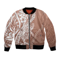 Hawaii Puakenikeni And Maile Lei Bomber Jacket Brown Polynesian Shark Tattoo DT05