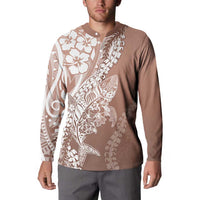 Hawaii Puakenikeni And Maile Lei Button Sweatshirt Brown Polynesian Shark Tattoo DT05