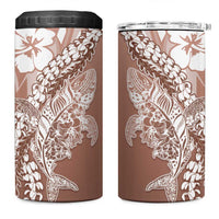 Hawaii Puakenikeni And Maile Lei 4 in 1 Can Cooler Tumbler Brown Polynesian Shark Tattoo DT05