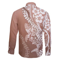 Hawaii Puakenikeni And Maile Lei Family Matching Long Sleeve Bodycon Dress and Hawaiian Shirt Brown Polynesian Shark Tattoo DT05