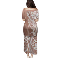 Hawaii Puakenikeni And Maile Lei Family Matching Puletasi and Hawaiian Shirt Brown Polynesian Shark Tattoo DT05