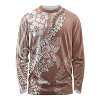 Hawaii Puakenikeni And Maile Lei Long Sleeve Shirt Brown Polynesian Shark Tattoo DT05