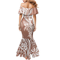 Hawaii Puakenikeni And Maile Lei Mermaid Dress Brown Polynesian Shark Tattoo DT05