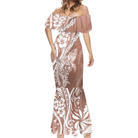 Hawaii Puakenikeni And Maile Lei Mermaid Dress Brown Polynesian Shark Tattoo DT05