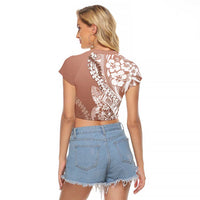 Hawaii Puakenikeni And Maile Lei Raglan Cropped T Shirt Brown Polynesian Shark Tattoo DT05