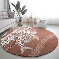 Hawaii Puakenikeni And Maile Lei Round Carpet Brown Polynesian Shark Tattoo DT05