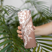 Hawaii Puakenikeni And Maile Lei Skinny Tumbler Brown Polynesian Shark Tattoo DT05
