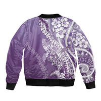 Hawaii Puakenikeni And Maile Lei Bomber Jacket Violet Polynesian Shark Tattoo DT05