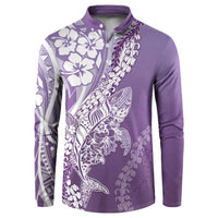 Hawaii Puakenikeni And Maile Lei Button Sweatshirt Violet Polynesian Shark Tattoo DT05