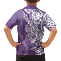 Hawaii Puakenikeni And Maile Lei Family Matching Puletasi and Hawaiian Shirt Violet Polynesian Shark Tattoo DT05