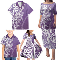 Hawaii Puakenikeni And Maile Lei Family Matching Puletasi and Hawaiian Shirt Violet Polynesian Shark Tattoo DT05