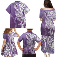 Hawaii Puakenikeni And Maile Lei Family Matching Puletasi and Hawaiian Shirt Violet Polynesian Shark Tattoo DT05