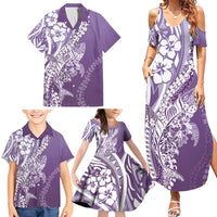 Hawaii Puakenikeni And Maile Lei Family Matching Summer Maxi Dress and Hawaiian Shirt Violet Polynesian Shark Tattoo DT05
