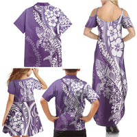 Hawaii Puakenikeni And Maile Lei Family Matching Summer Maxi Dress and Hawaiian Shirt Violet Polynesian Shark Tattoo DT05