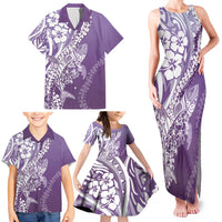 Hawaii Puakenikeni And Maile Lei Family Matching Tank Maxi Dress and Hawaiian Shirt Violet Polynesian Shark Tattoo DT05