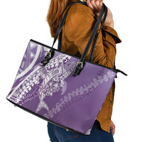 Hawaii Puakenikeni And Maile Lei Leather Tote Bag Violet Polynesian Shark Tattoo DT05
