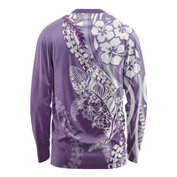 Hawaii Puakenikeni And Maile Lei Long Sleeve Shirt Violet Polynesian Shark Tattoo DT05